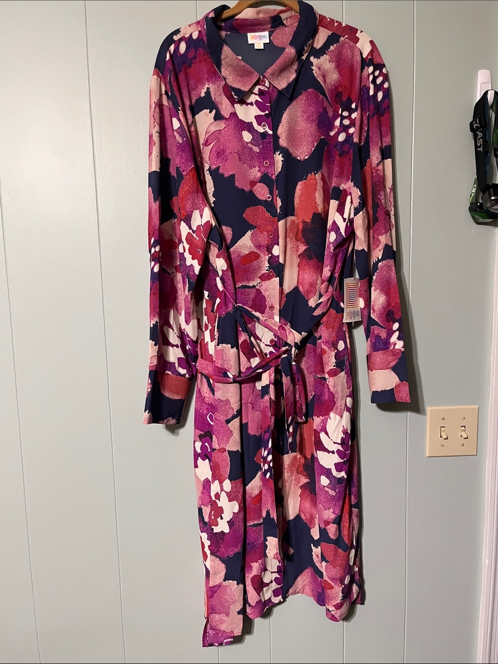 LuLaRoe Ellie Pink & Navy Floral Button-Up Dress